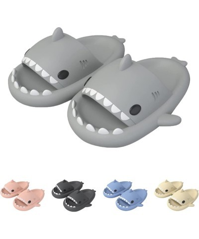 Shark Slides Adult Cloudy Cute Shark Slippers For Women Men Grey $15.65 Slippers