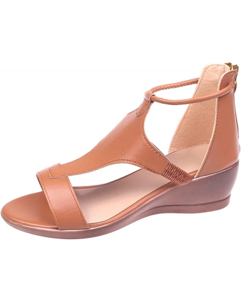 Wedge Sandals for Women Dressy, Womens Sandals Dressy Summer Open Toe Low Wedge Sandals Zip Up Leather Sandals Brown $12.59 O...