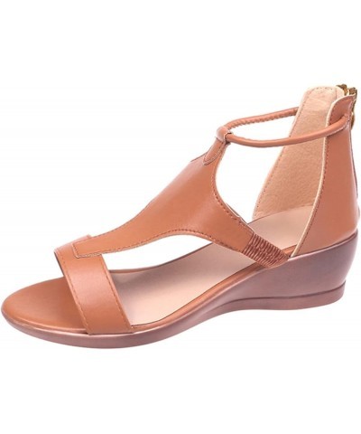 Wedge Sandals for Women Dressy, Womens Sandals Dressy Summer Open Toe Low Wedge Sandals Zip Up Leather Sandals Brown $12.59 O...