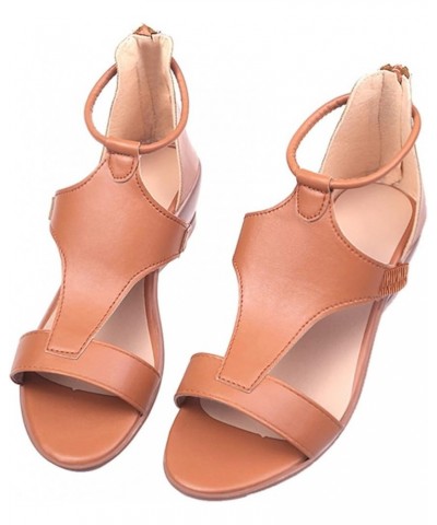 Wedge Sandals for Women Dressy, Womens Sandals Dressy Summer Open Toe Low Wedge Sandals Zip Up Leather Sandals Brown $12.59 O...