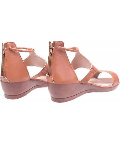 Wedge Sandals for Women Dressy, Womens Sandals Dressy Summer Open Toe Low Wedge Sandals Zip Up Leather Sandals Brown $12.59 O...