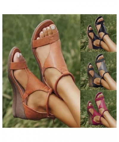 Wedge Sandals for Women Dressy, Womens Sandals Dressy Summer Open Toe Low Wedge Sandals Zip Up Leather Sandals Brown $12.59 O...