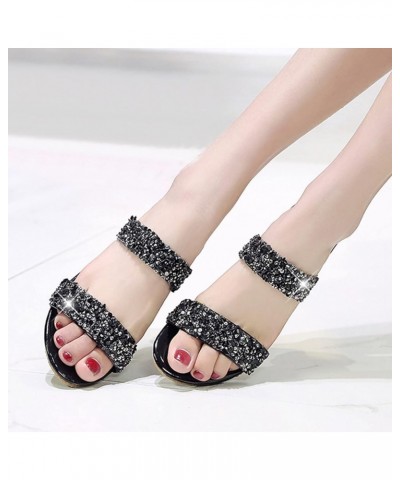 Women's Mid Heels Square Toe Summer Open Toe Two Strap High Heeled Sandal Seaside Classic Slide Sandals Black $17.04 Sandals