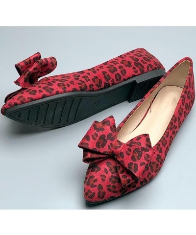 Womens Flats Fashion Pointed Toe Bowknot Dress Flats Casual Flats Comfortable Slip On Ballet Flats B Leopard Red $12.61 Flats