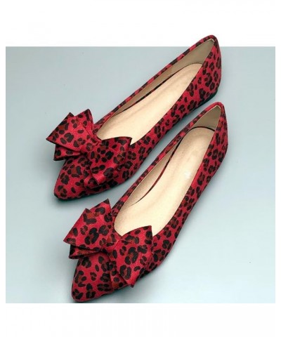 Womens Flats Fashion Pointed Toe Bowknot Dress Flats Casual Flats Comfortable Slip On Ballet Flats B Leopard Red $12.61 Flats