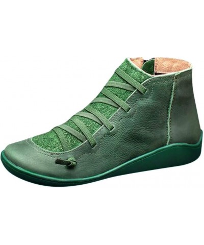 Leather Round Casual Lace-up Women's Boots Shoe Side Toe Flat Zipper Boots Retro Women's boots Boot for Women Sprained Green ...