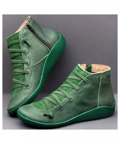 Leather Round Casual Lace-up Women's Boots Shoe Side Toe Flat Zipper Boots Retro Women's boots Boot for Women Sprained Green ...