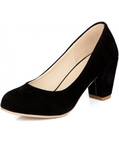 Women's Round Toe Chunky Block Mid Heel Pumps Suede Slip-On Casual Comfort Work Office Dress Shoes Black $31.19 Pumps