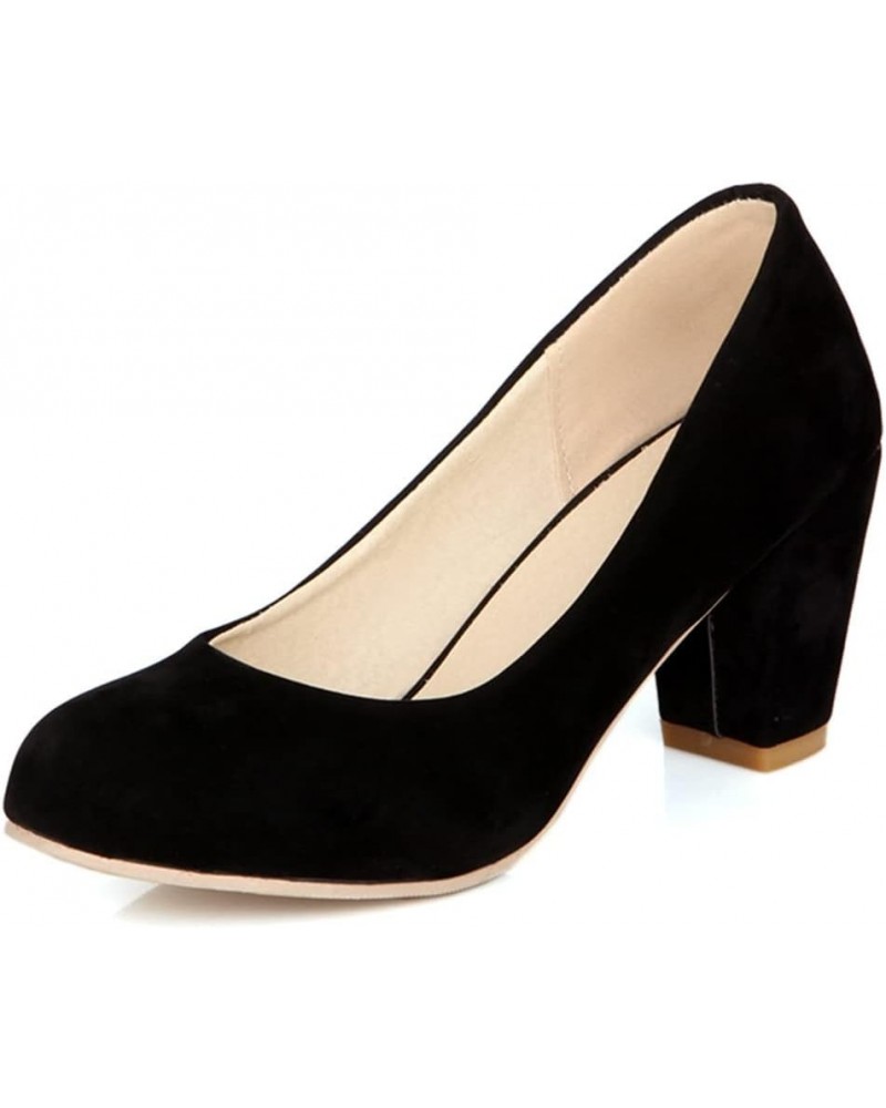 Women's Round Toe Chunky Block Mid Heel Pumps Suede Slip-On Casual Comfort Work Office Dress Shoes Black $31.19 Pumps