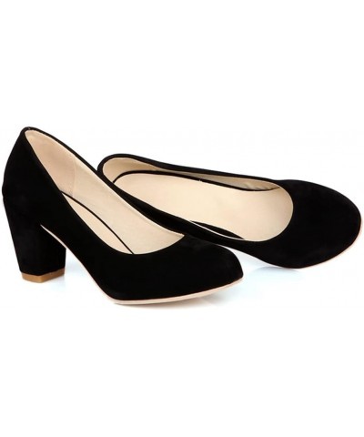 Women's Round Toe Chunky Block Mid Heel Pumps Suede Slip-On Casual Comfort Work Office Dress Shoes Black $31.19 Pumps