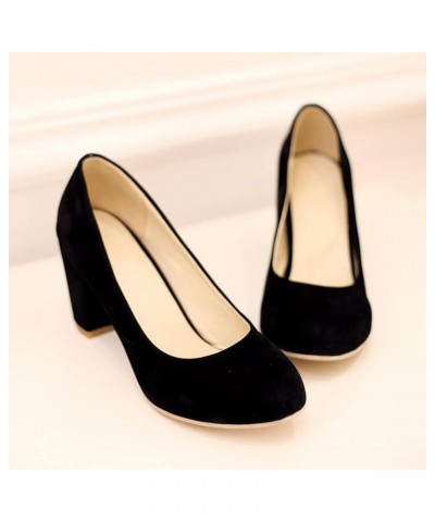 Women's Round Toe Chunky Block Mid Heel Pumps Suede Slip-On Casual Comfort Work Office Dress Shoes Black $31.19 Pumps