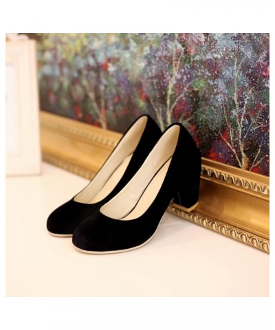 Women's Round Toe Chunky Block Mid Heel Pumps Suede Slip-On Casual Comfort Work Office Dress Shoes Black $31.19 Pumps