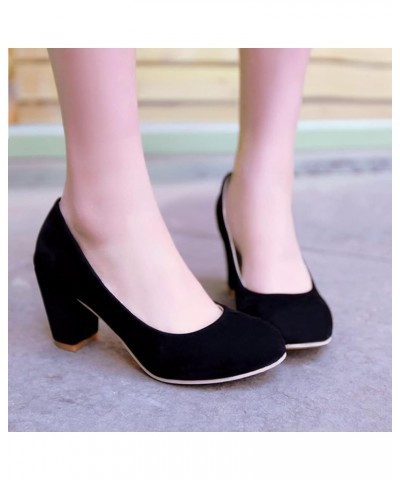 Women's Round Toe Chunky Block Mid Heel Pumps Suede Slip-On Casual Comfort Work Office Dress Shoes Black $31.19 Pumps