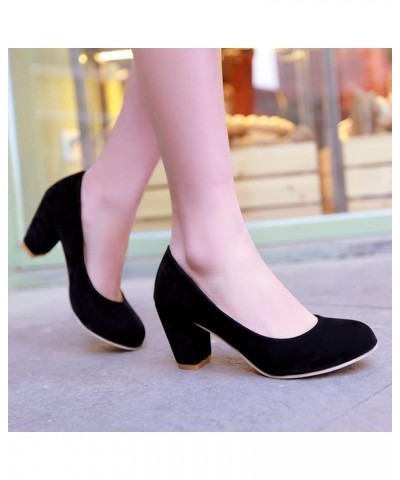 Women's Round Toe Chunky Block Mid Heel Pumps Suede Slip-On Casual Comfort Work Office Dress Shoes Black $31.19 Pumps