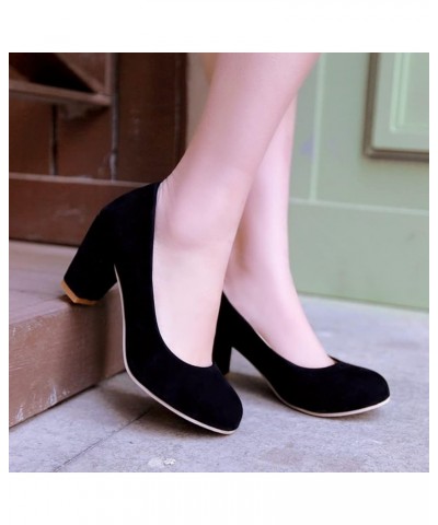 Women's Round Toe Chunky Block Mid Heel Pumps Suede Slip-On Casual Comfort Work Office Dress Shoes Black $31.19 Pumps