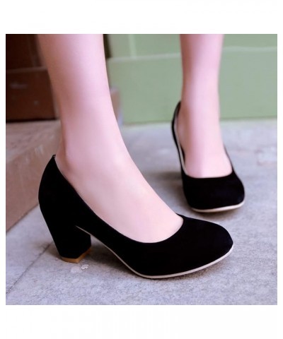 Women's Round Toe Chunky Block Mid Heel Pumps Suede Slip-On Casual Comfort Work Office Dress Shoes Black $31.19 Pumps