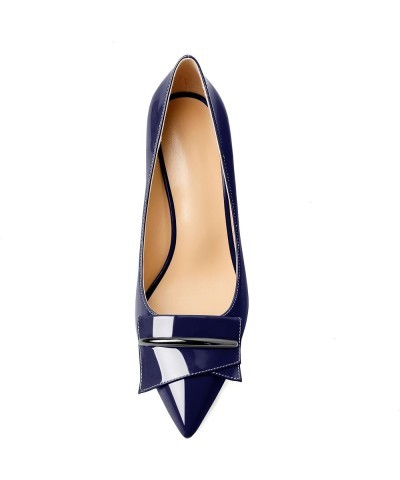 Womens High Stilettos Heels Pointed Toe Pumps Slip-on Closed Toe Bow Buckle 3.5 Inch Flare Heel Dress Shoes Patent Navy $21.5...