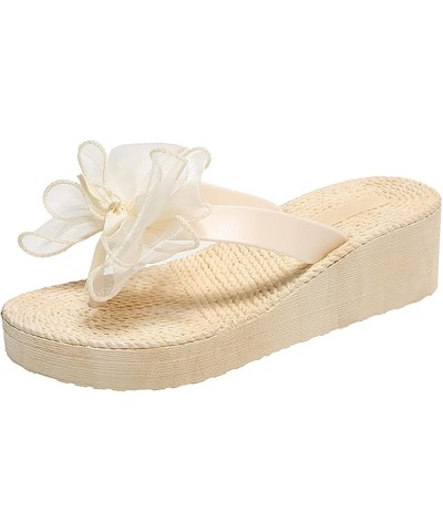 Slip on Sandals for Women Memory Foam Summer Fashion Bow Knot Thick Bottom Flip Flops Women's Womens Wide Size Sandals Beige ...