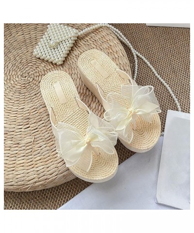 Slip on Sandals for Women Memory Foam Summer Fashion Bow Knot Thick Bottom Flip Flops Women's Womens Wide Size Sandals Beige ...