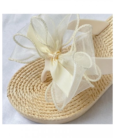 Slip on Sandals for Women Memory Foam Summer Fashion Bow Knot Thick Bottom Flip Flops Women's Womens Wide Size Sandals Beige ...