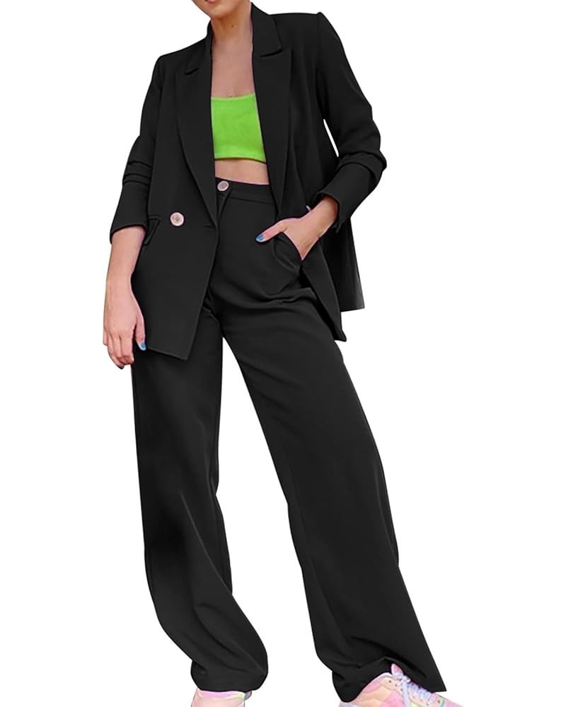 Office Outfits Women Suits Set Long Sleeve Button High Waisted Pants Jumpsuit for Business Business Suits Black➤➤ Pants for W...