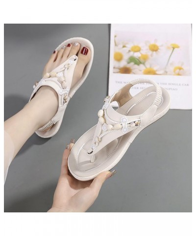 Sandals for Women Dressy Summer T-Strap Thong Flip Flops Walking Beach Sandals Leather Shoes Casual Orthotic Sandals Beige $1...