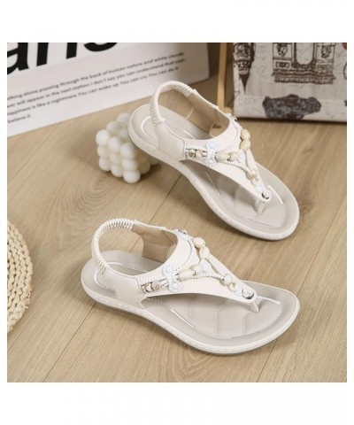 Sandals for Women Dressy Summer T-Strap Thong Flip Flops Walking Beach Sandals Leather Shoes Casual Orthotic Sandals Beige $1...