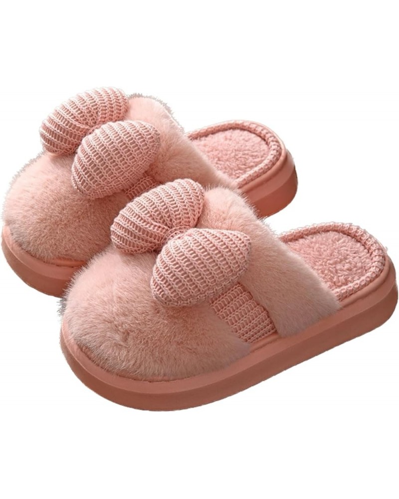 Winter Slippers with Bow Cute Fuzzy Slippers Warm Cozy Soft Memory Foam Non-Slip Slippers for Women Girls Lounging Indoor Pin...