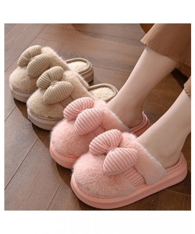 Winter Slippers with Bow Cute Fuzzy Slippers Warm Cozy Soft Memory Foam Non-Slip Slippers for Women Girls Lounging Indoor Pin...