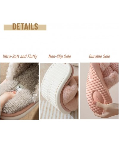 Winter Slippers with Bow Cute Fuzzy Slippers Warm Cozy Soft Memory Foam Non-Slip Slippers for Women Girls Lounging Indoor Pin...