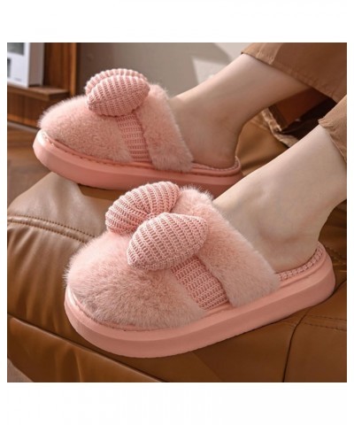 Winter Slippers with Bow Cute Fuzzy Slippers Warm Cozy Soft Memory Foam Non-Slip Slippers for Women Girls Lounging Indoor Pin...