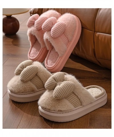 Winter Slippers with Bow Cute Fuzzy Slippers Warm Cozy Soft Memory Foam Non-Slip Slippers for Women Girls Lounging Indoor Pin...