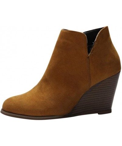 Suede Women Booties Wedge Ankle Boots for Women Round toe Womens Winter Boots Solid Color Work Boots for Women Brown $17.15 B...