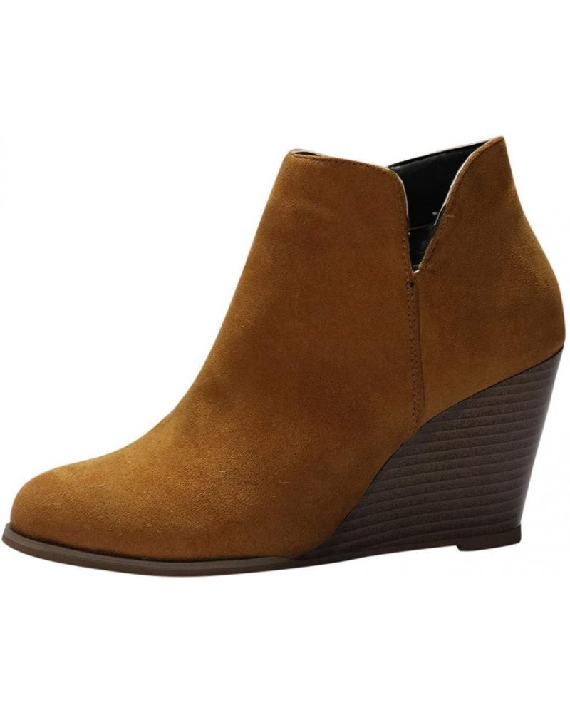 Suede Women Booties Wedge Ankle Boots for Women Round toe Womens Winter Boots Solid Color Work Boots for Women Brown $17.15 B...