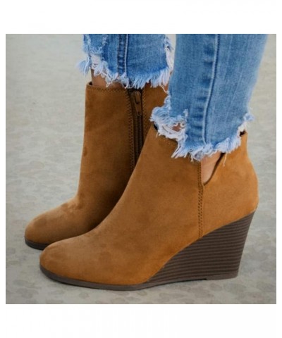 Suede Women Booties Wedge Ankle Boots for Women Round toe Womens Winter Boots Solid Color Work Boots for Women Brown $17.15 B...