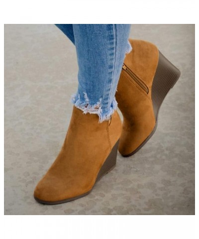 Suede Women Booties Wedge Ankle Boots for Women Round toe Womens Winter Boots Solid Color Work Boots for Women Brown $17.15 B...