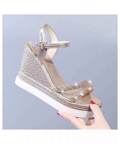 Women Platform Shoes White Wedges Sneakers For Women Platform Boots Knee High Women Sandals Comfortable Heeled Sandals C-gold...