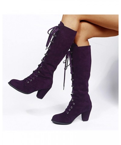 Knee High Boots Women Womens Cotton Socks Mid Calf Boots Retro Up Women Fashion Heels Mid-Calf Shoes Lace Casual Vintage Thic...