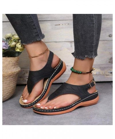 Orthopedic Sandals for Women Retro Cutout Clip Toe Sandal Wedge Shoes Ankle Pastes Arch Support Comfy Platforms Summer A2-bla...