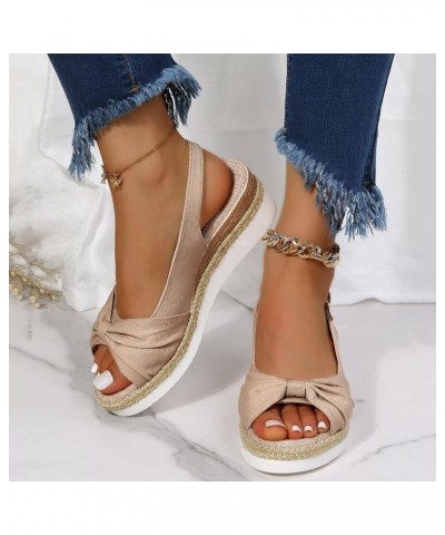 Womens Ankle Strap Beaded Flower Rhinestone Low Wedge Sandal Beach Summer Boho Flat Platform Slipper Sandal 117-hyems-beige-2...