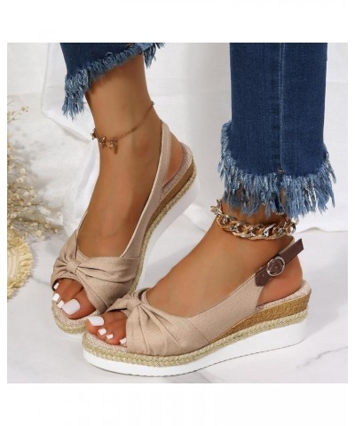 Womens Ankle Strap Beaded Flower Rhinestone Low Wedge Sandal Beach Summer Boho Flat Platform Slipper Sandal 117-hyems-beige-2...