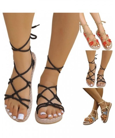 Womens Sandals Comfortable Shoes Black Sandals Black Beach Sandals For Women Comfortable Black Flats For Wome J-red $20.82 Sa...