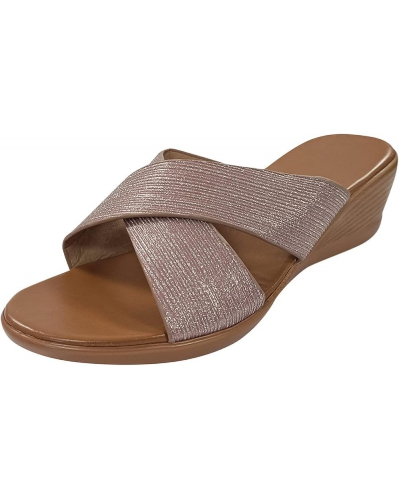 Wedge Sandals for Women wide width Slippers for Women Peep Toe Linen Sole Wedge Sandals Linen Wedge Slides Z 05-pink $14.76 S...