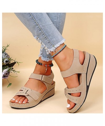 Mini Platform Boots Shoes For Women 2 Inch Heel Comfortable sandals Wedges Women Platform Wedge Heels Black sandals Wo Khaki-...