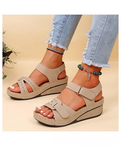 Mini Platform Boots Shoes For Women 2 Inch Heel Comfortable sandals Wedges Women Platform Wedge Heels Black sandals Wo Khaki-...