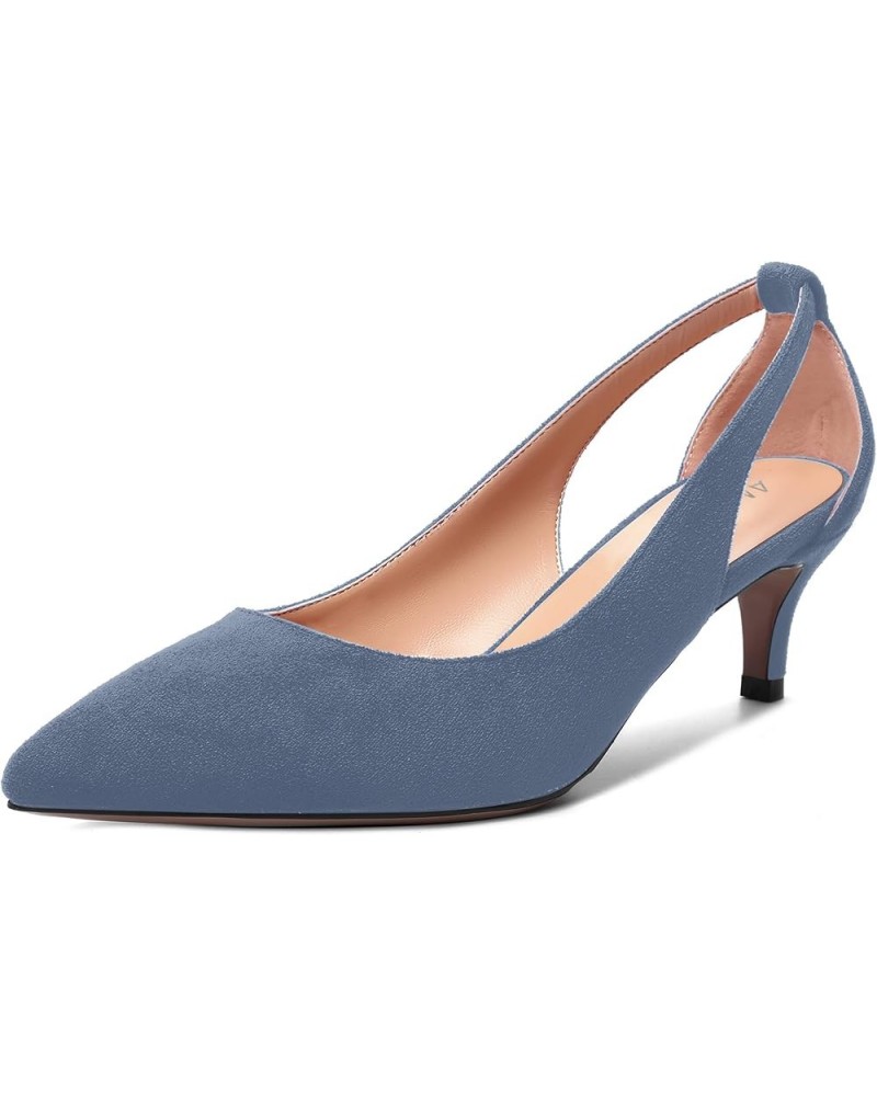 Womens Slip On Suede Pointed Toe Casual Office Kitten Low Heel Pumps Shoes 2 Inch Gray Blue $39.50 Pumps