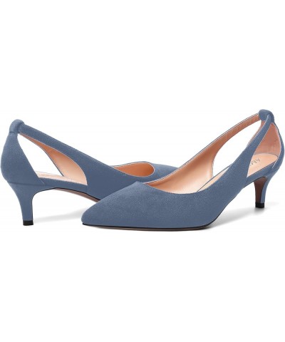 Womens Slip On Suede Pointed Toe Casual Office Kitten Low Heel Pumps Shoes 2 Inch Gray Blue $39.50 Pumps