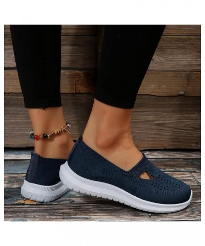 Sandals for Women Dressy Summer,Women's Slip on Pointed Toe Mesh Flat Loafers Thick Sole Cute Walking Shoes Dark Blue $8.77 S...