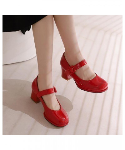 Block Heel Pumps for Women Round Toe Platform Ankle Strap with Buckle Mary Jane Dress Shoes Office Lady Party Dating Patent L...