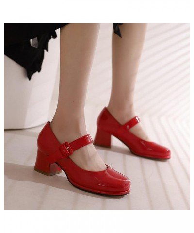 Block Heel Pumps for Women Round Toe Platform Ankle Strap with Buckle Mary Jane Dress Shoes Office Lady Party Dating Patent L...